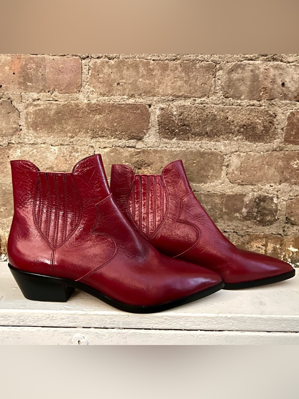Women's Rebecca Minkoff Red Leather Western Ankle Boots - Size 9